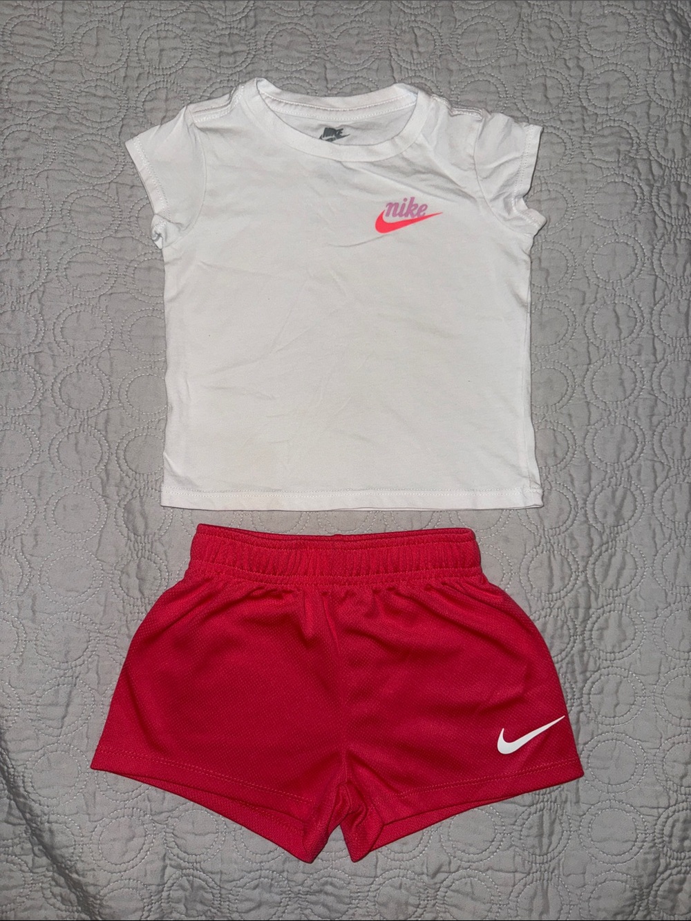 2T - Nike White Tee with Pink Logo & Bright Pink Athletic Shorts